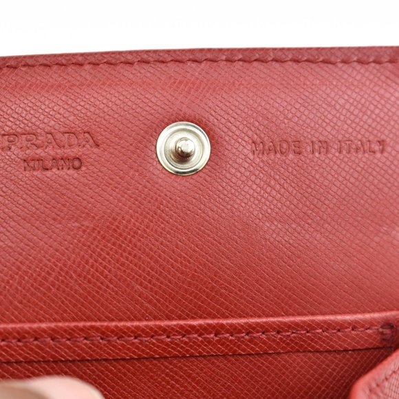 PRADA: Red, Saffiano Leather & Logo Coin Pouch/Organizer (pr) - Picture 10 of 10